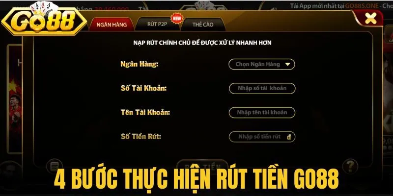 4 bước thực hiện rút tiền Go88 