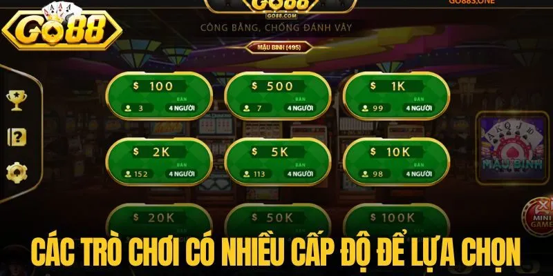 Các trò chơi có nhiều cấp độ để lựa chọn